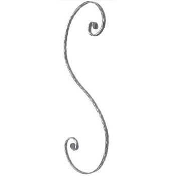 Wrought Iron 20 x 8mm Hammered Edge and Grooved Bar S Scroll 815mm High 290mm Wide 35/21B