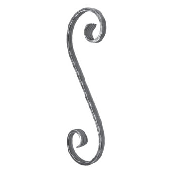 Wrought Iron 16mm x 8mm Hammered Edge and Grooved Bar S Scroll 395mm High 115mm Wide 35/29A