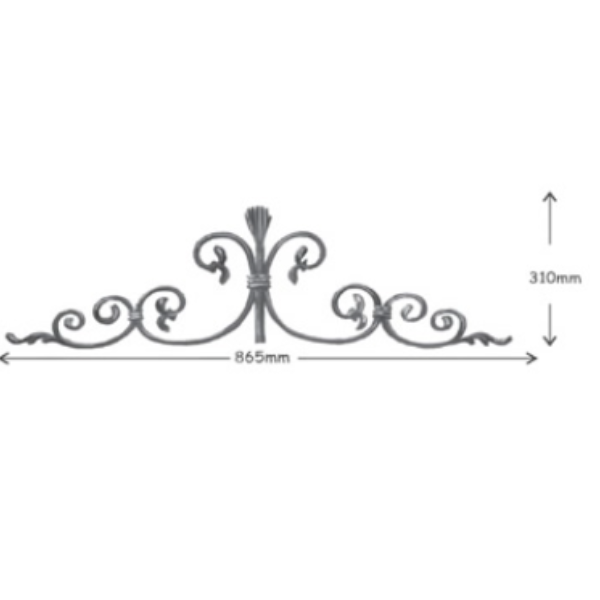 Wrought Iron 12mm x 6mm Plain Bar Top Scroll at 865mm Long 310mm High 36/1A