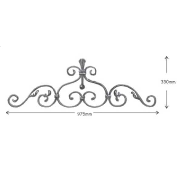 Wrought Iron 12mm x 6mm Plain Bar Top Scroll at 975mm Long 330mm High 36/2A