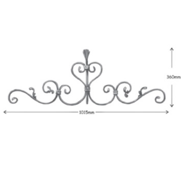 Wrought Iron 12 x 6mm Plain Bar Top Scroll at 1015mm Long 360mm High 36/4A