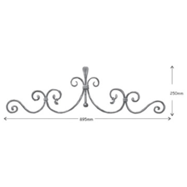 Wrought Iron 12 x 6mm Plain Bar Top Scroll at 895mm Long 250mm High 36/5A