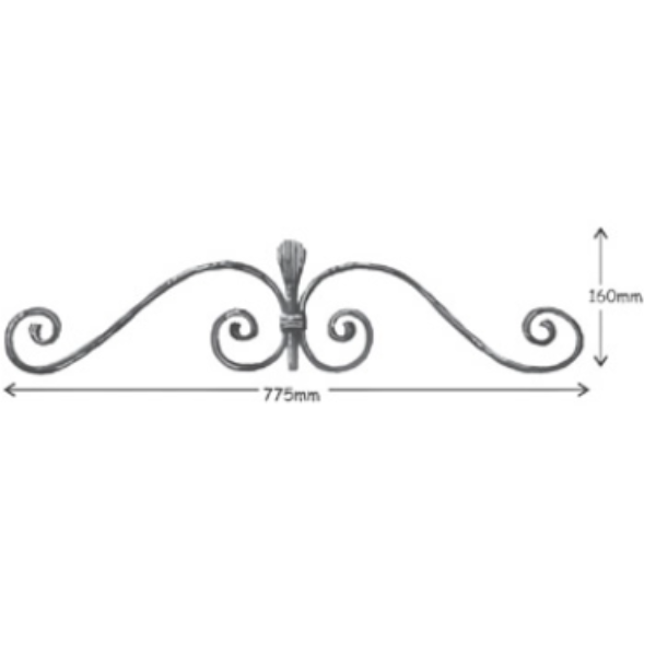 Wrought Iron 12 x 6mm Plain Bar Top Scroll at 775mm Long 160mm High 37/1A