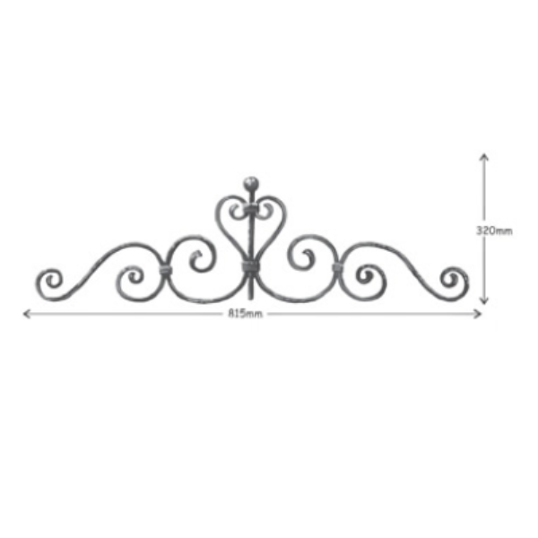 Wrought Iron 12 x 6mm Plain Bar Top Scroll at 815mm Long 320mm High 37/2A