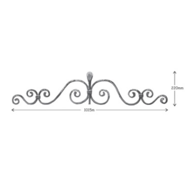 Wrought Iron 12 x 6mm Plain Bar Top Scroll at 1015mm Long 220mm High 37/3A