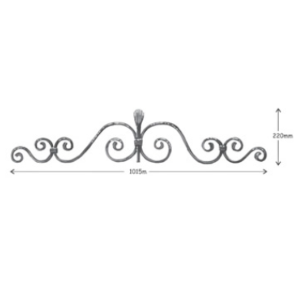 Wrought Iron 16 x 6mm Plain Bar Top Scroll at 1015mm Long 220mm High 37/3b