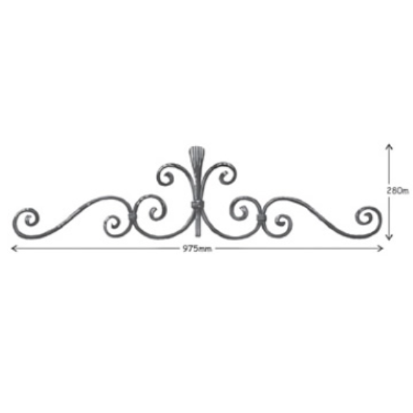 Wrought Iron 16 x 6mm Plain Bar Top Scroll at 975mm Long 280mm High 37/4b