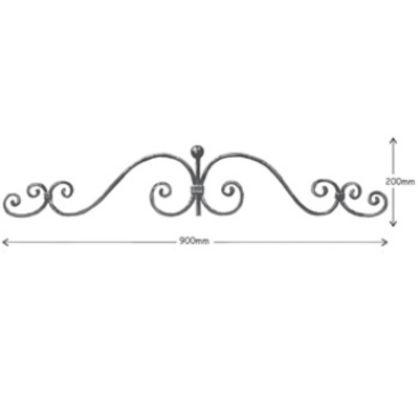 Wrought Iron 12 x 6mm Plain Bar Top Scroll at 900mm Long 200mm High 37/5A