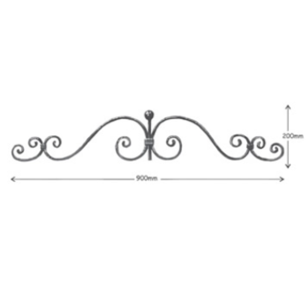 Wrought Iron 16 x 6mm Plain Bar Top Scroll at 900mm Long 200mm High 37/5b