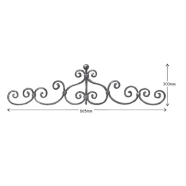 Wrought Iron 12 x 6mm Plain Bar Top Scroll at 865mm Long 300mm High 37/6A