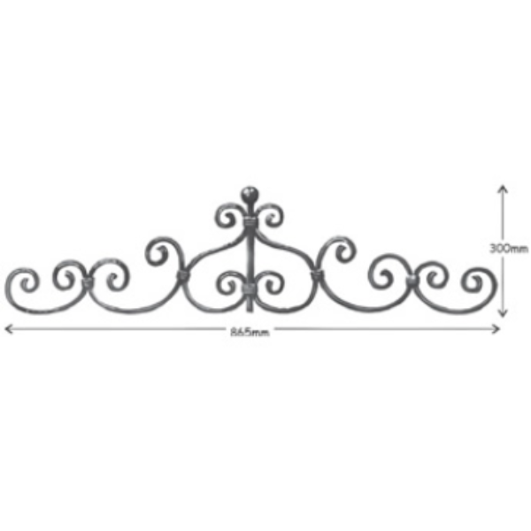 Wrought Iron 16 x 6mm Plain Bar Top Scroll at 865mm Long 300mm High 37/6B