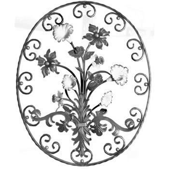 Wrought Iron Mixed Flower Oval Panel 830MM x 685MM