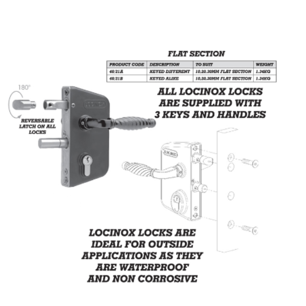 Locinox Lock To Fit 10mm 20mm and 30mm Flat Bar Keyed Alike 46/21B