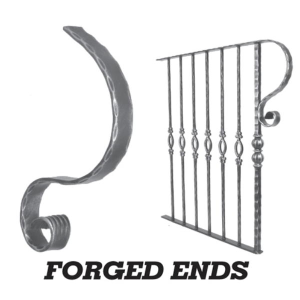 25 x 8mm Wrought Iron Short Scrolled Forged Ends